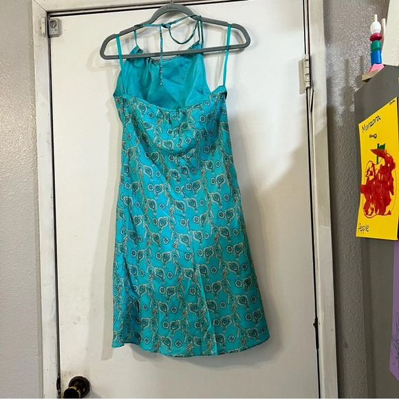 GAP Vintage Paisley Halter Dress Silk Slip Size 2 Small Blue Open Back NWT y2k - Picture 2 of 6